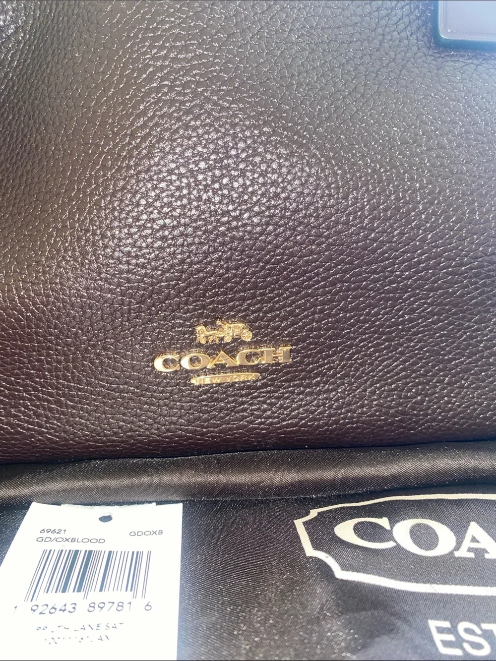 Coach Purple Pebbled Leather Lane Satchel Bag with Gold Logo
